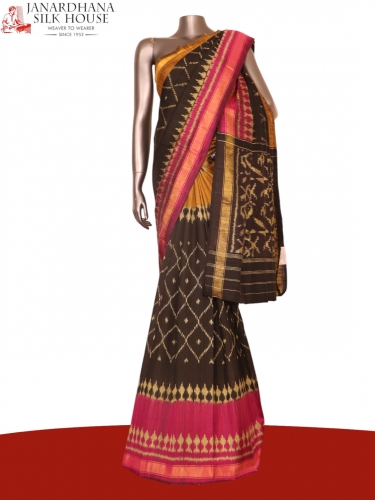 Pure Handloom Patola Ikat Silk Saree-Slubs Weave